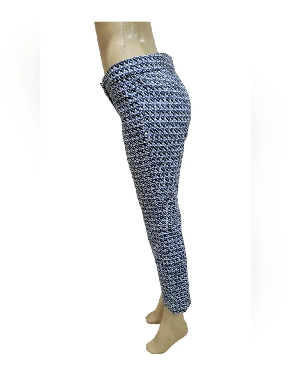 J.Crew Cafe Capri Pants Size 2 Blue White Geometric Pattern Stretch Ankle Crop